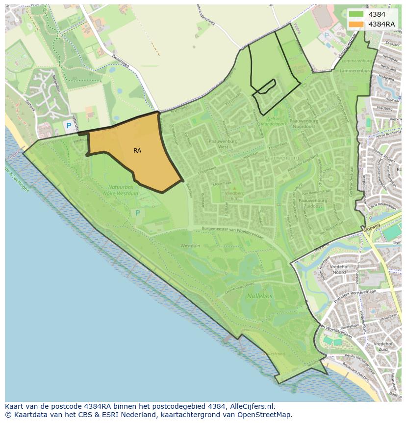 Afbeelding van het postcodegebied 4384 RA op de kaart.
