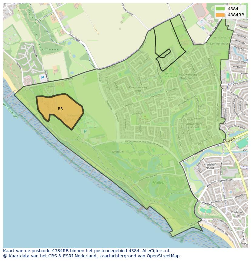 Afbeelding van het postcodegebied 4384 RB op de kaart.