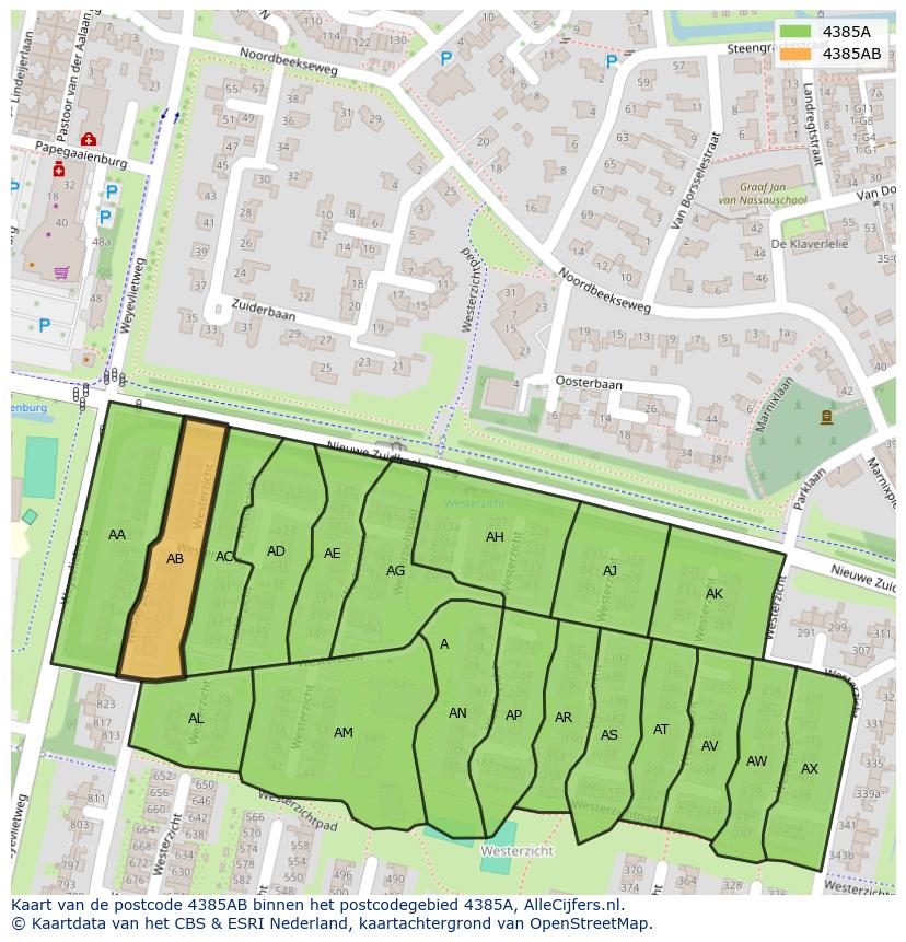 Afbeelding van het postcodegebied 4385 AB op de kaart.
