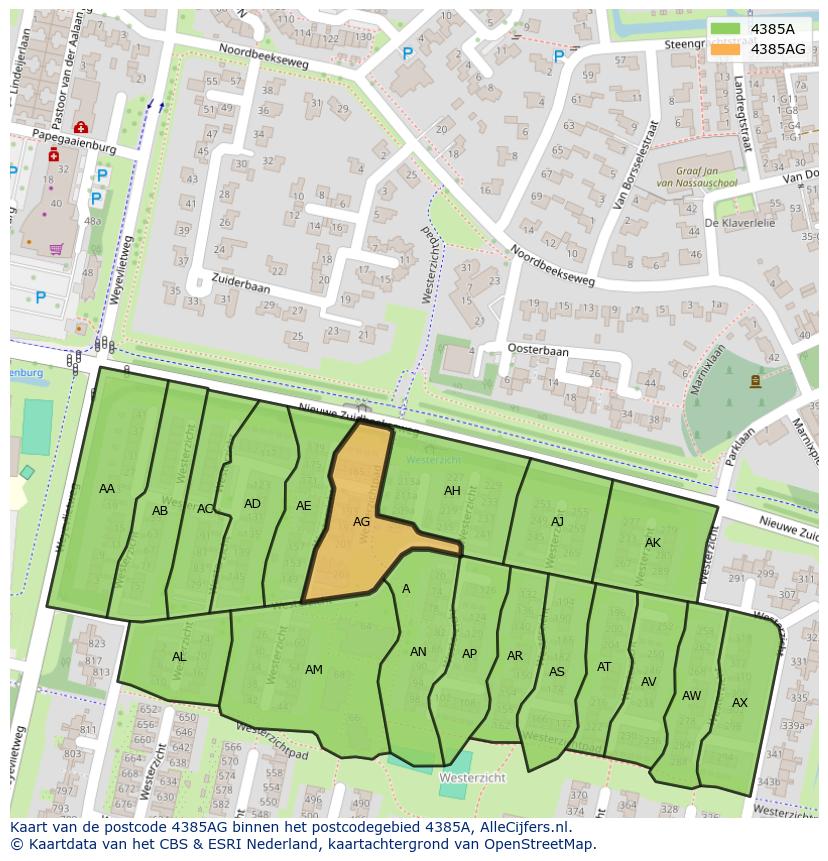 Afbeelding van het postcodegebied 4385 AG op de kaart.