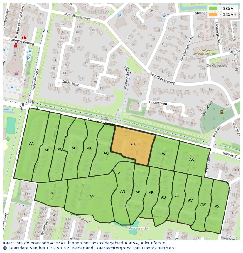 Afbeelding van het postcodegebied 4385 AH op de kaart.