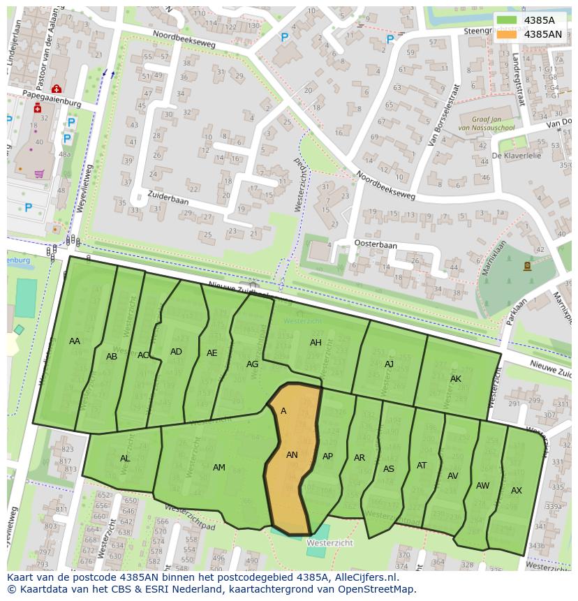 Afbeelding van het postcodegebied 4385 AN op de kaart.