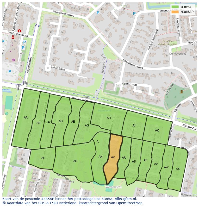 Afbeelding van het postcodegebied 4385 AP op de kaart.