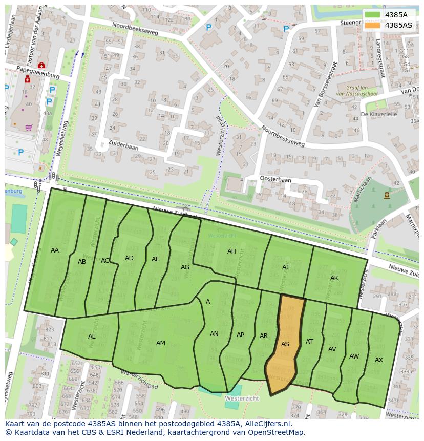 Afbeelding van het postcodegebied 4385 AS op de kaart.