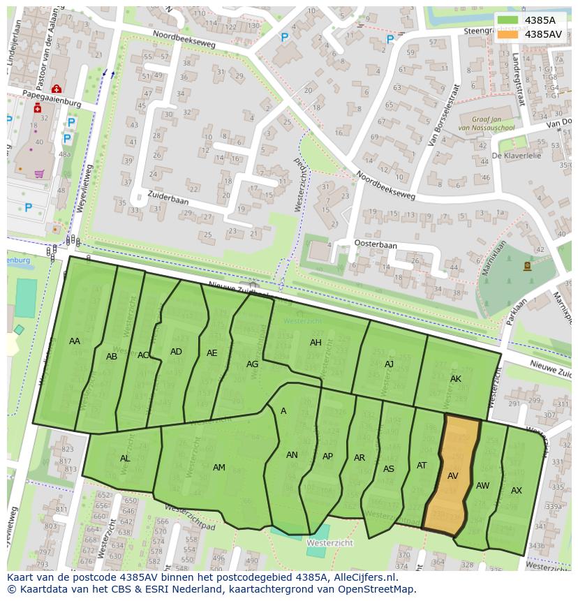 Afbeelding van het postcodegebied 4385 AV op de kaart.