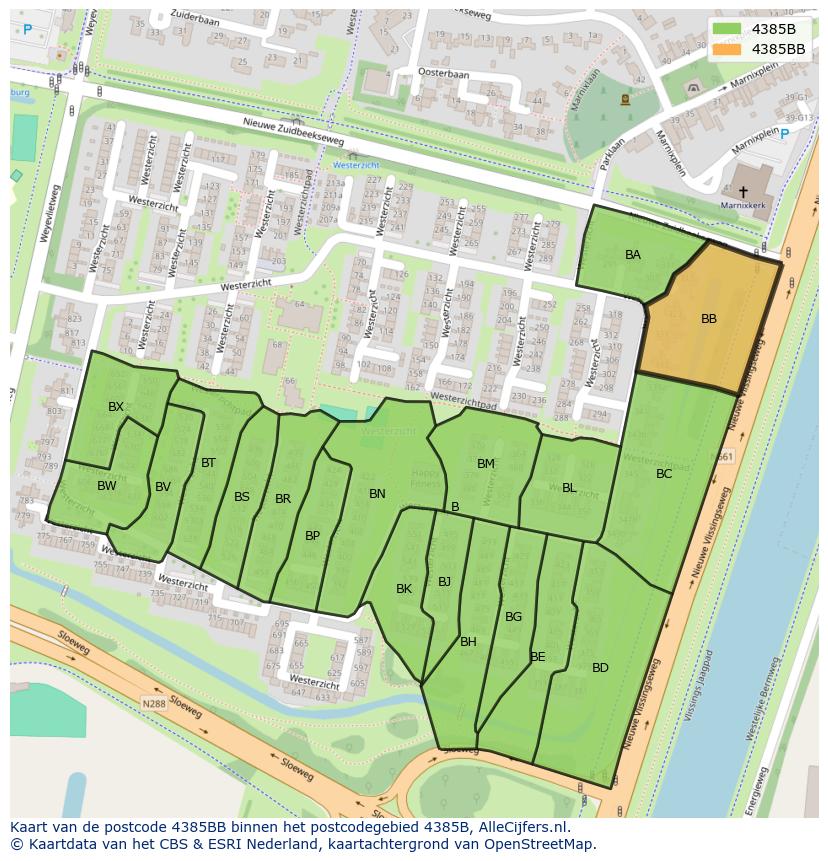 Afbeelding van het postcodegebied 4385 BB op de kaart.