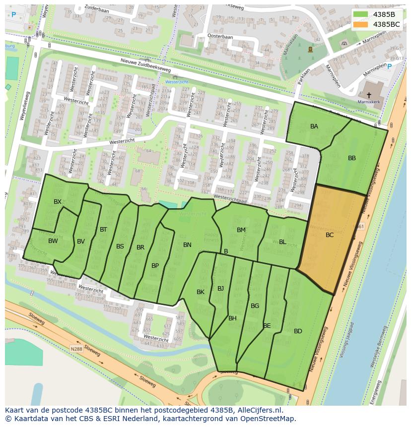 Afbeelding van het postcodegebied 4385 BC op de kaart.