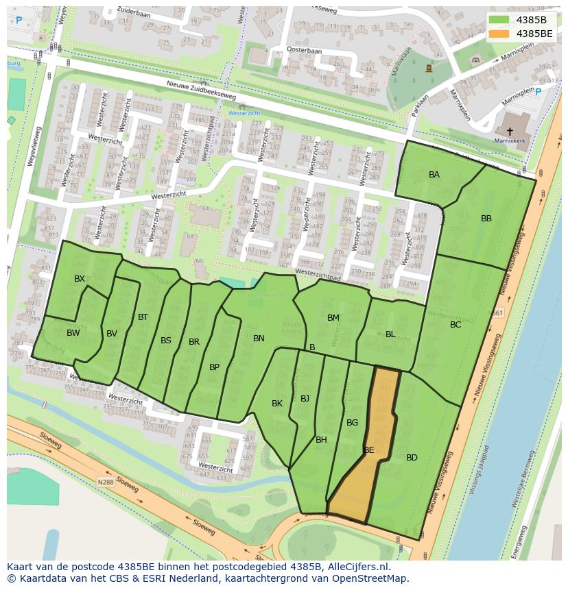 Afbeelding van het postcodegebied 4385 BE op de kaart.
