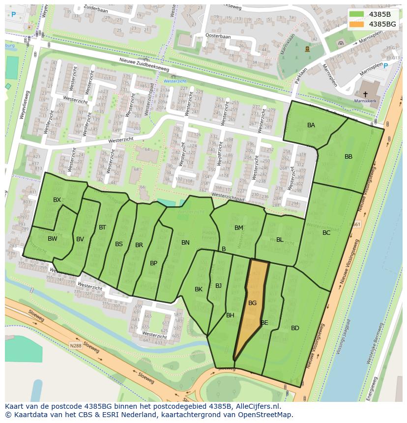 Afbeelding van het postcodegebied 4385 BG op de kaart.