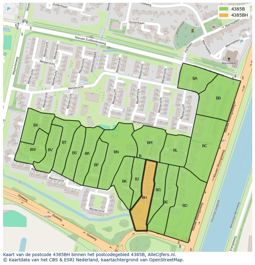 Afbeelding van het postcodegebied 4385 BH op de kaart.