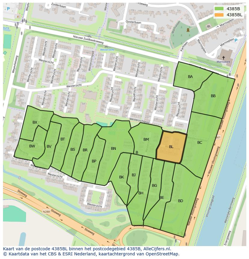 Afbeelding van het postcodegebied 4385 BL op de kaart.