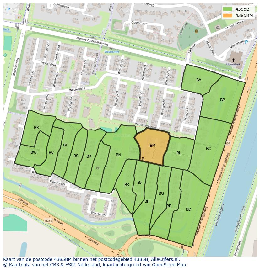 Afbeelding van het postcodegebied 4385 BM op de kaart.