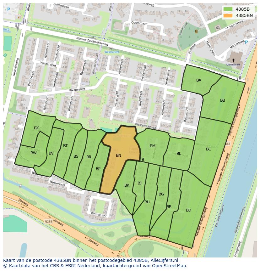Afbeelding van het postcodegebied 4385 BN op de kaart.