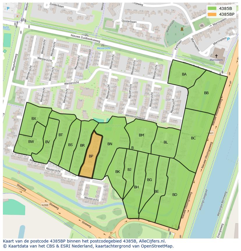 Afbeelding van het postcodegebied 4385 BP op de kaart.