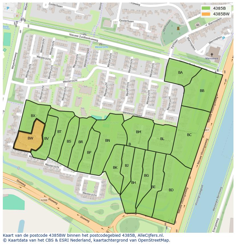 Afbeelding van het postcodegebied 4385 BW op de kaart.