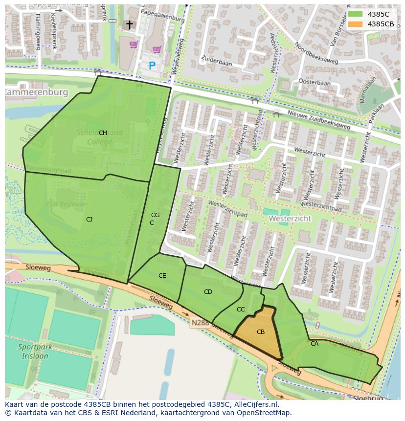 Afbeelding van het postcodegebied 4385 CB op de kaart.