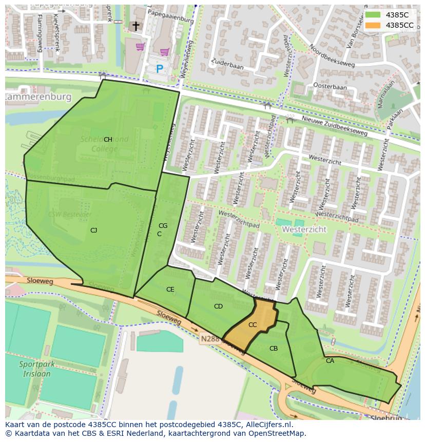 Afbeelding van het postcodegebied 4385 CC op de kaart.