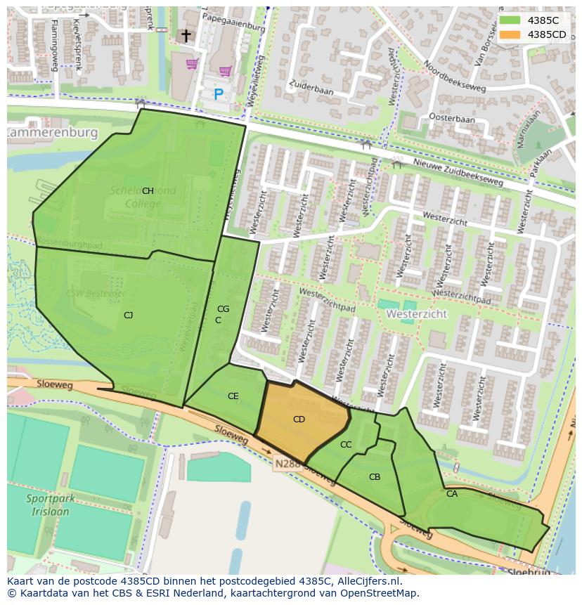 Afbeelding van het postcodegebied 4385 CD op de kaart.