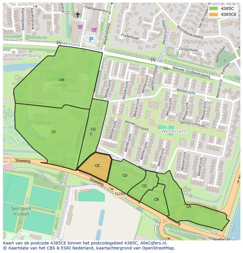Afbeelding van het postcodegebied 4385 CE op de kaart.