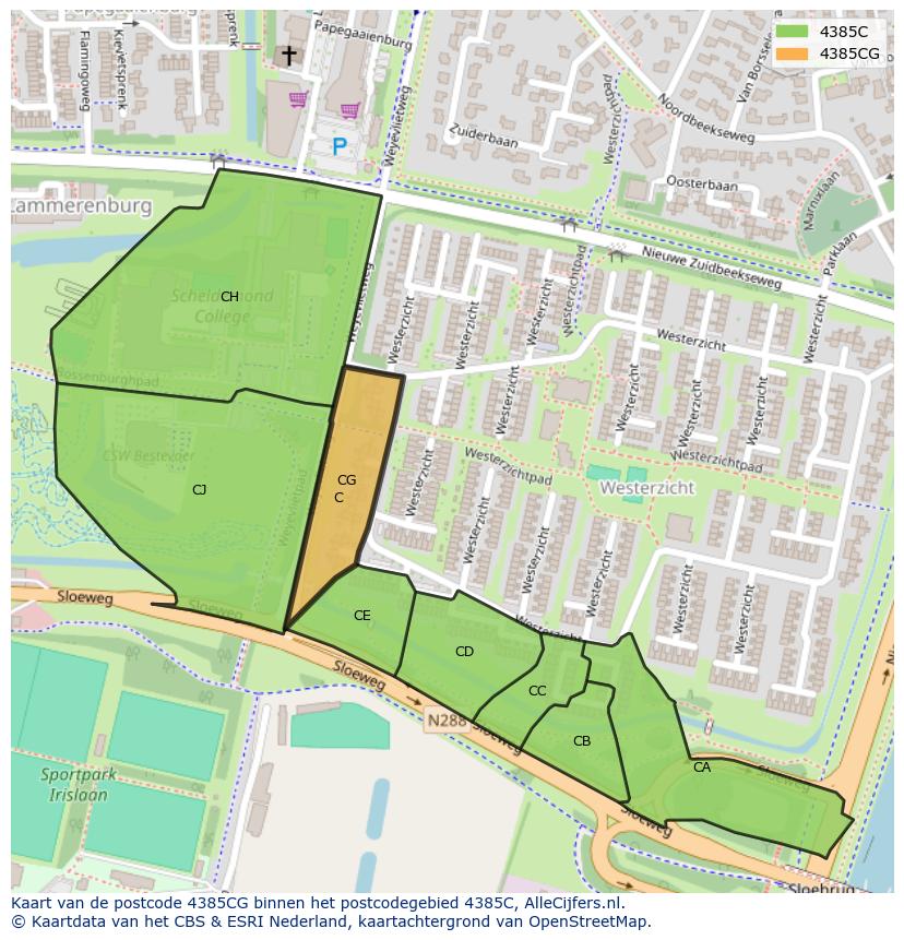 Afbeelding van het postcodegebied 4385 CG op de kaart.