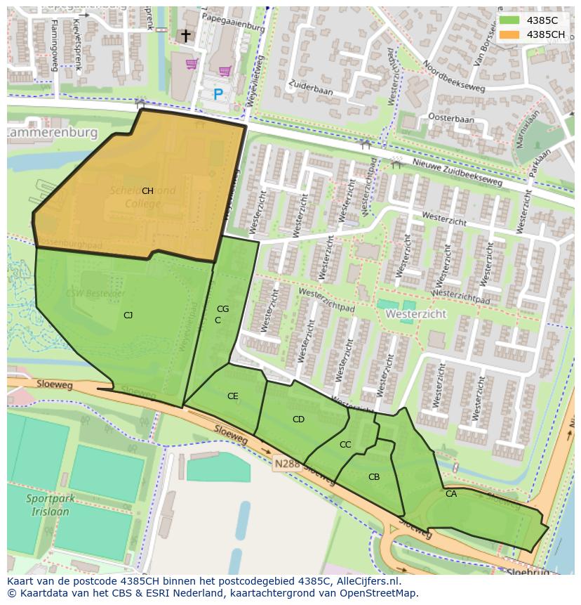 Afbeelding van het postcodegebied 4385 CH op de kaart.