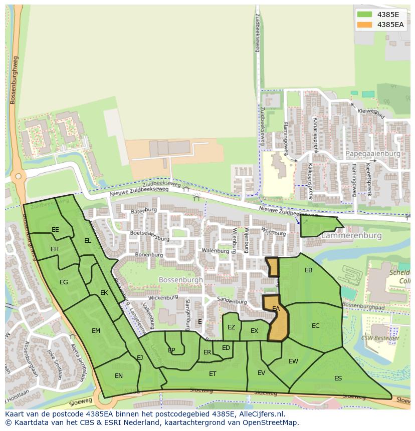 Afbeelding van het postcodegebied 4385 EA op de kaart.