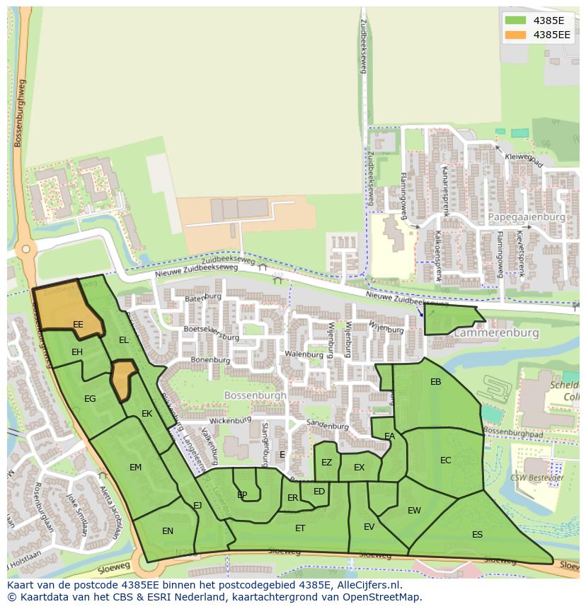 Afbeelding van het postcodegebied 4385 EE op de kaart.