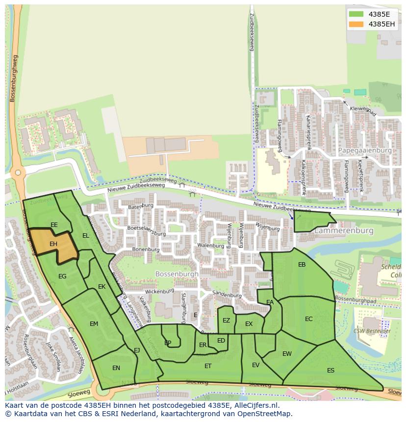 Afbeelding van het postcodegebied 4385 EH op de kaart.