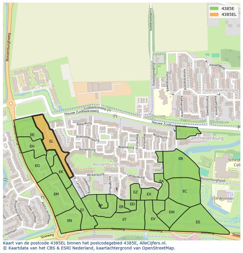Afbeelding van het postcodegebied 4385 EL op de kaart.