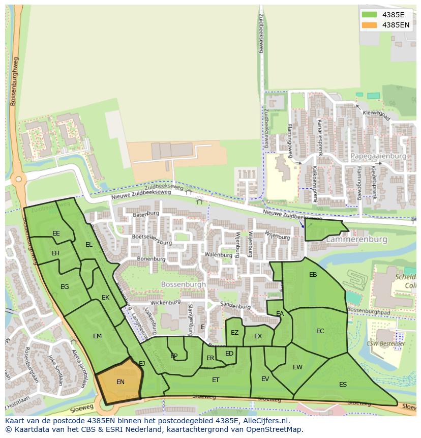 Afbeelding van het postcodegebied 4385 EN op de kaart.