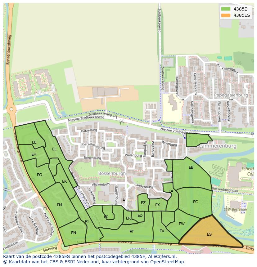 Afbeelding van het postcodegebied 4385 ES op de kaart.