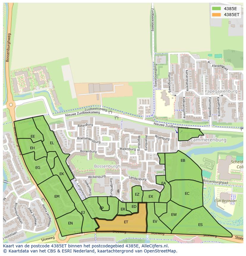 Afbeelding van het postcodegebied 4385 ET op de kaart.