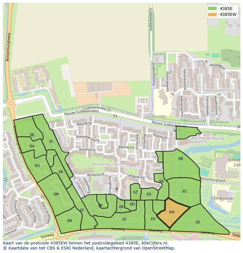Afbeelding van het postcodegebied 4385 EW op de kaart.