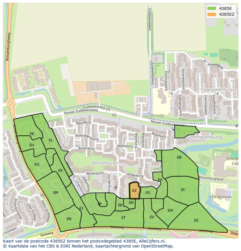 Afbeelding van het postcodegebied 4385 EZ op de kaart.