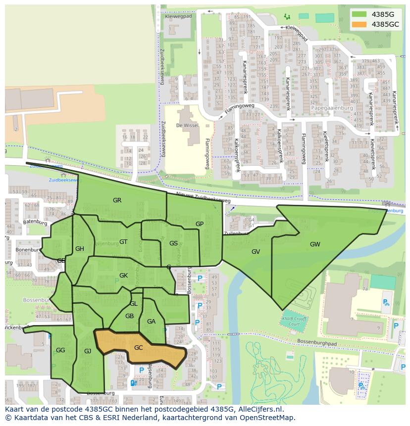 Afbeelding van het postcodegebied 4385 GC op de kaart.