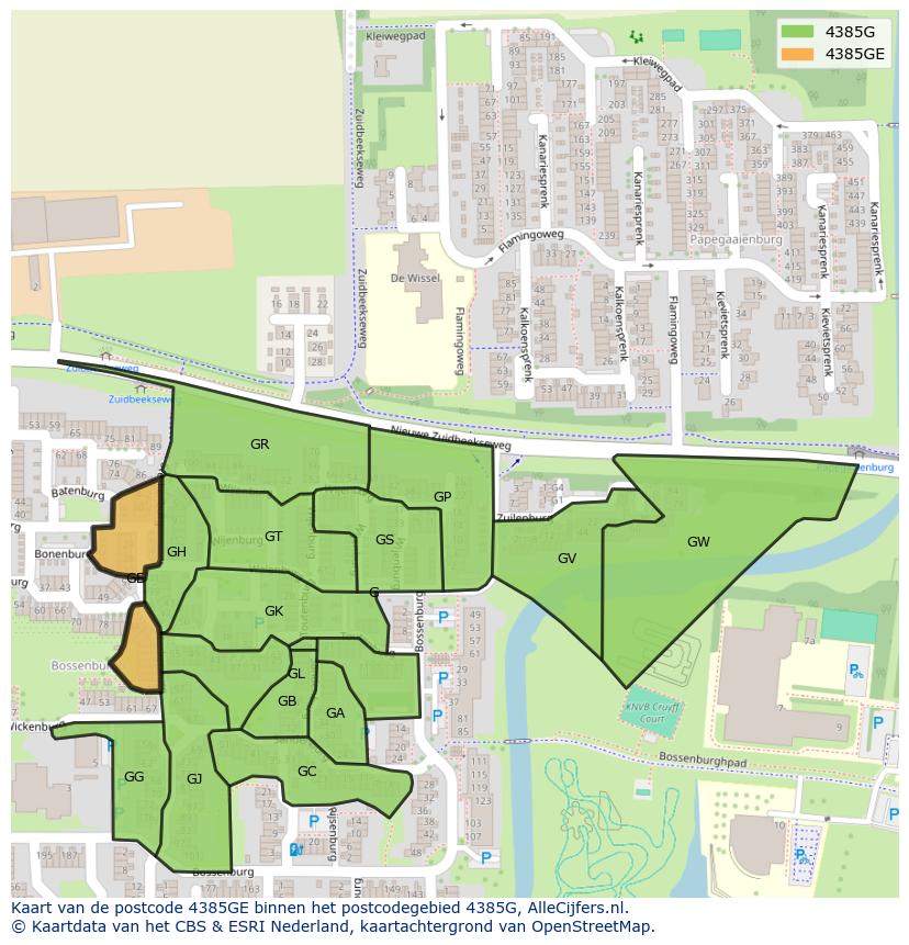 Afbeelding van het postcodegebied 4385 GE op de kaart.