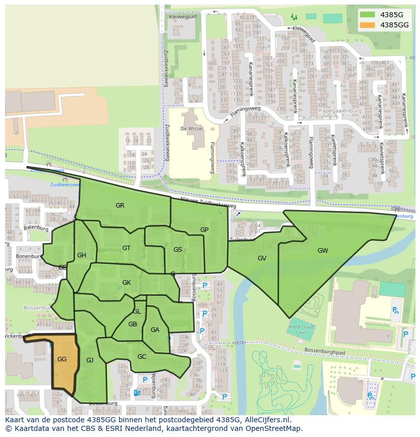 Afbeelding van het postcodegebied 4385 GG op de kaart.
