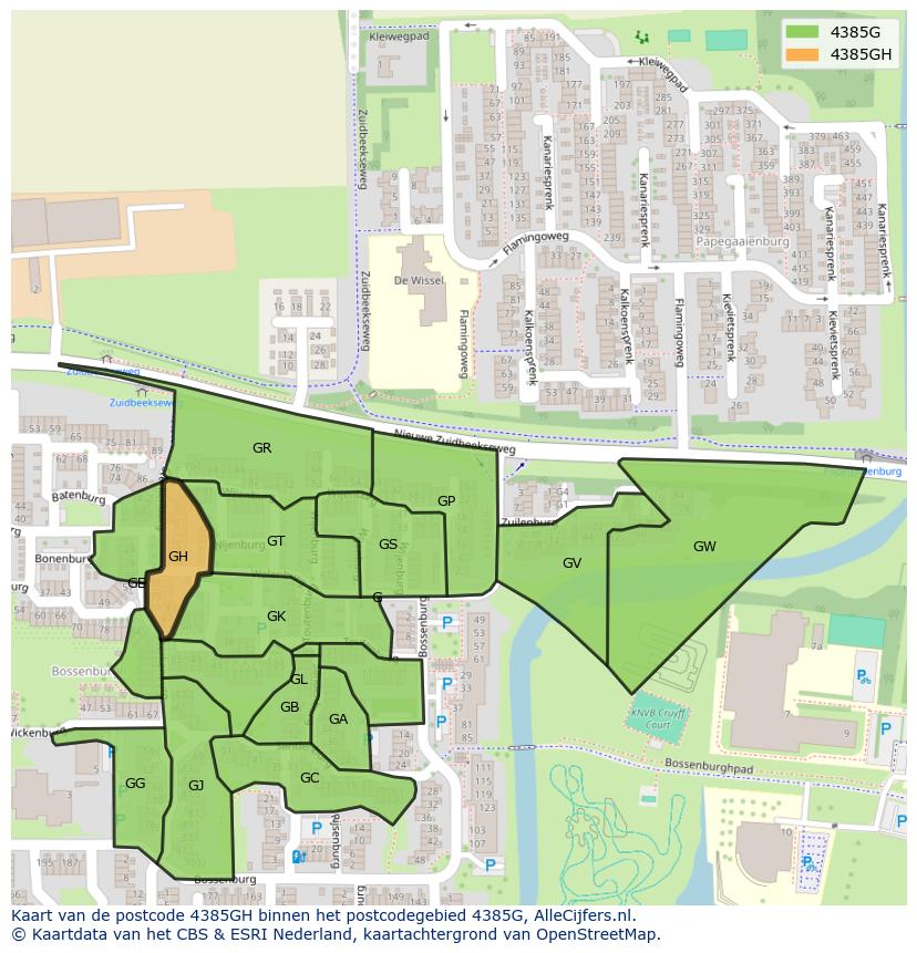 Afbeelding van het postcodegebied 4385 GH op de kaart.