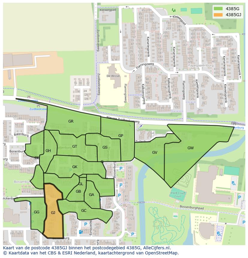 Afbeelding van het postcodegebied 4385 GJ op de kaart.
