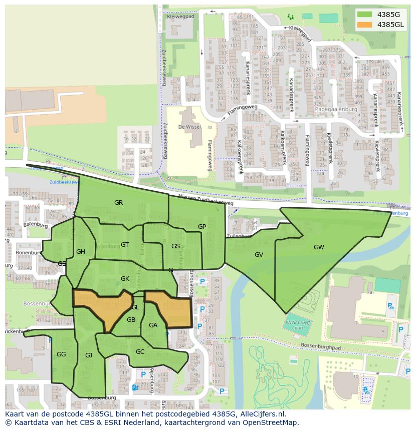 Afbeelding van het postcodegebied 4385 GL op de kaart.