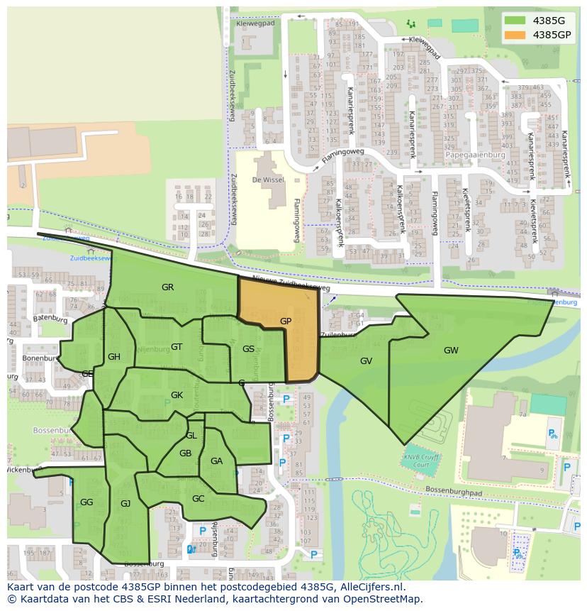 Afbeelding van het postcodegebied 4385 GP op de kaart.