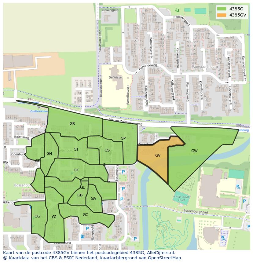 Afbeelding van het postcodegebied 4385 GV op de kaart.