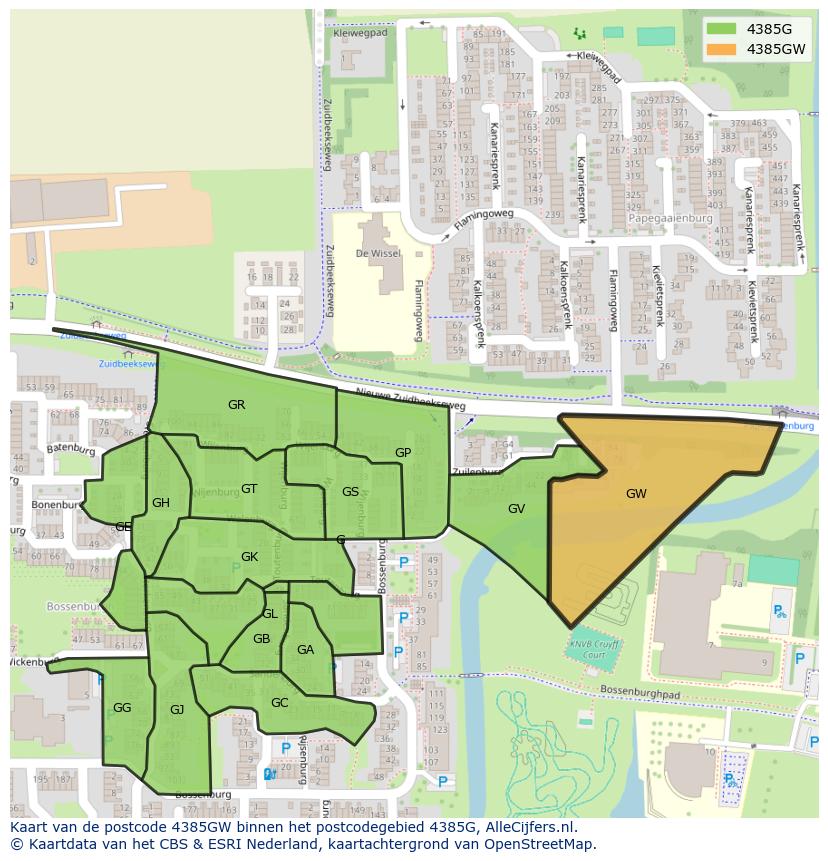 Afbeelding van het postcodegebied 4385 GW op de kaart.