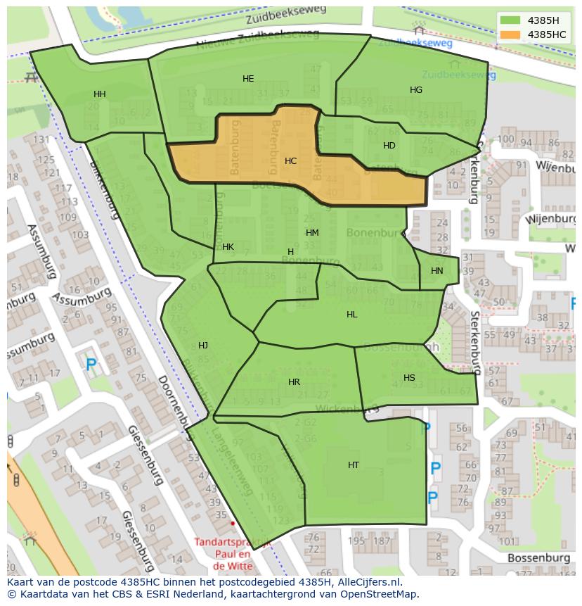 Afbeelding van het postcodegebied 4385 HC op de kaart.
