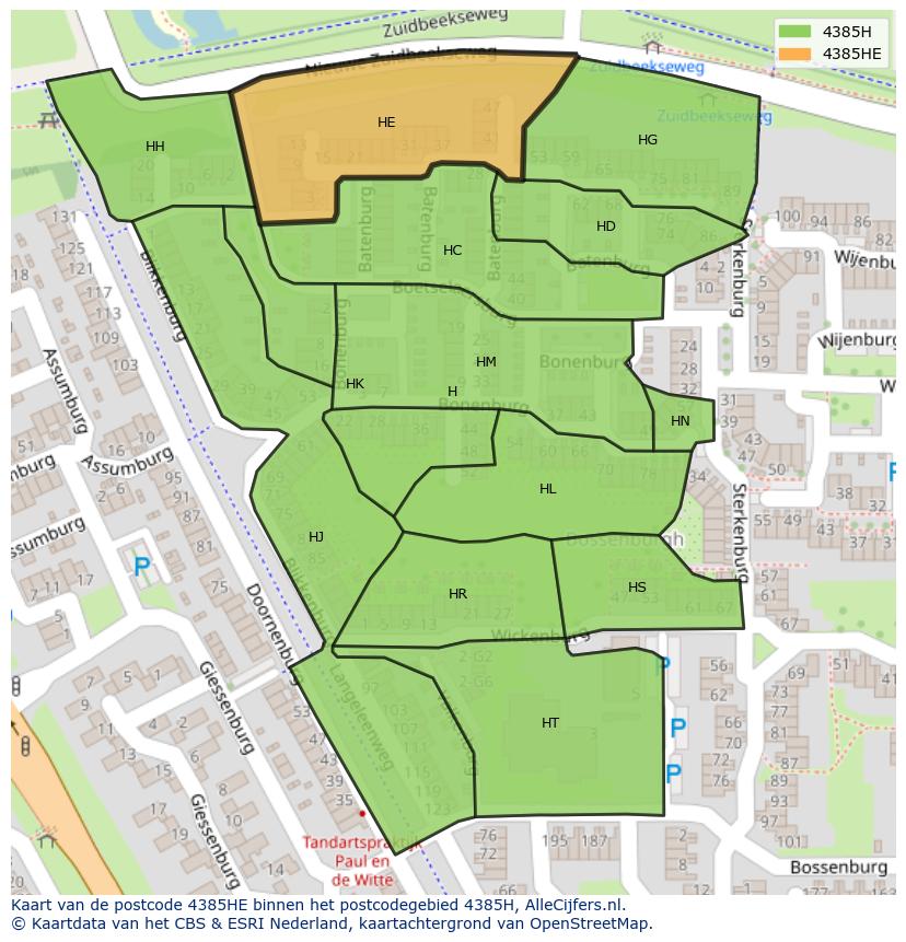 Afbeelding van het postcodegebied 4385 HE op de kaart.