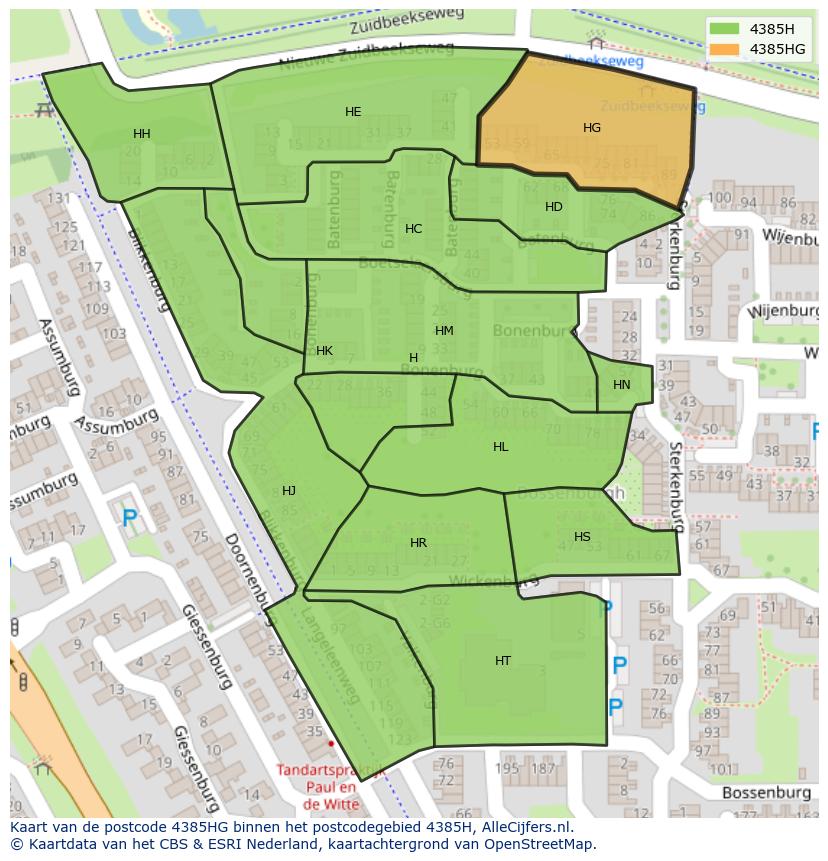 Afbeelding van het postcodegebied 4385 HG op de kaart.