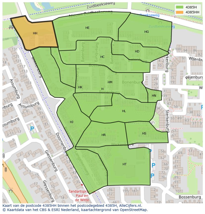 Afbeelding van het postcodegebied 4385 HH op de kaart.