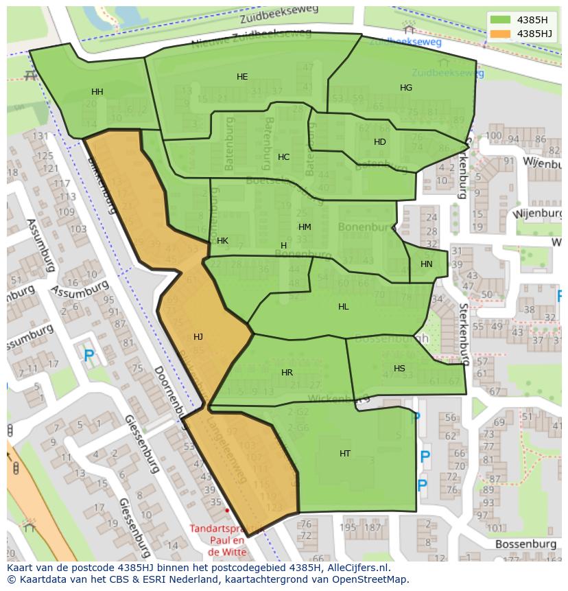 Afbeelding van het postcodegebied 4385 HJ op de kaart.