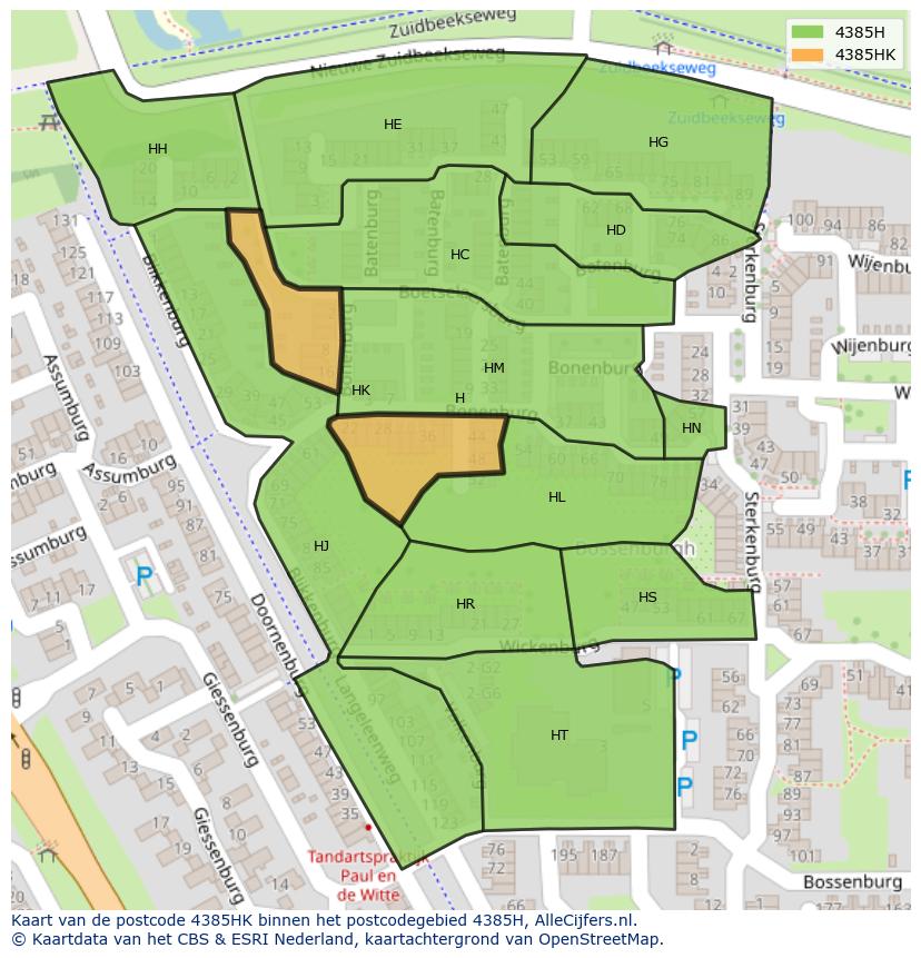 Afbeelding van het postcodegebied 4385 HK op de kaart.