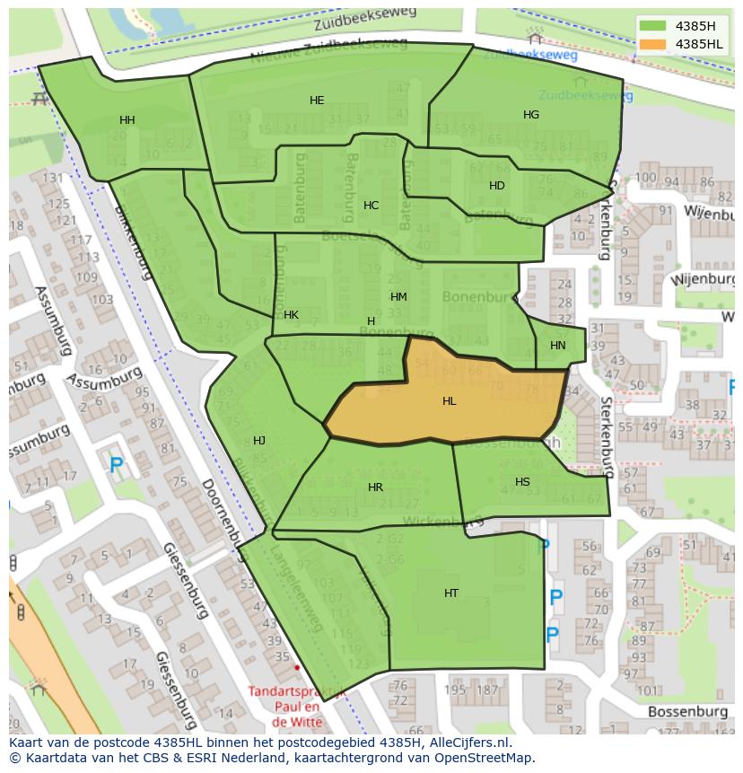 Afbeelding van het postcodegebied 4385 HL op de kaart.